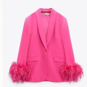 ZARA STRAIGHT CUT PINK FEATHER BLAZER